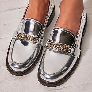 Sam Edelman metallic silver loafers with gold details worn once